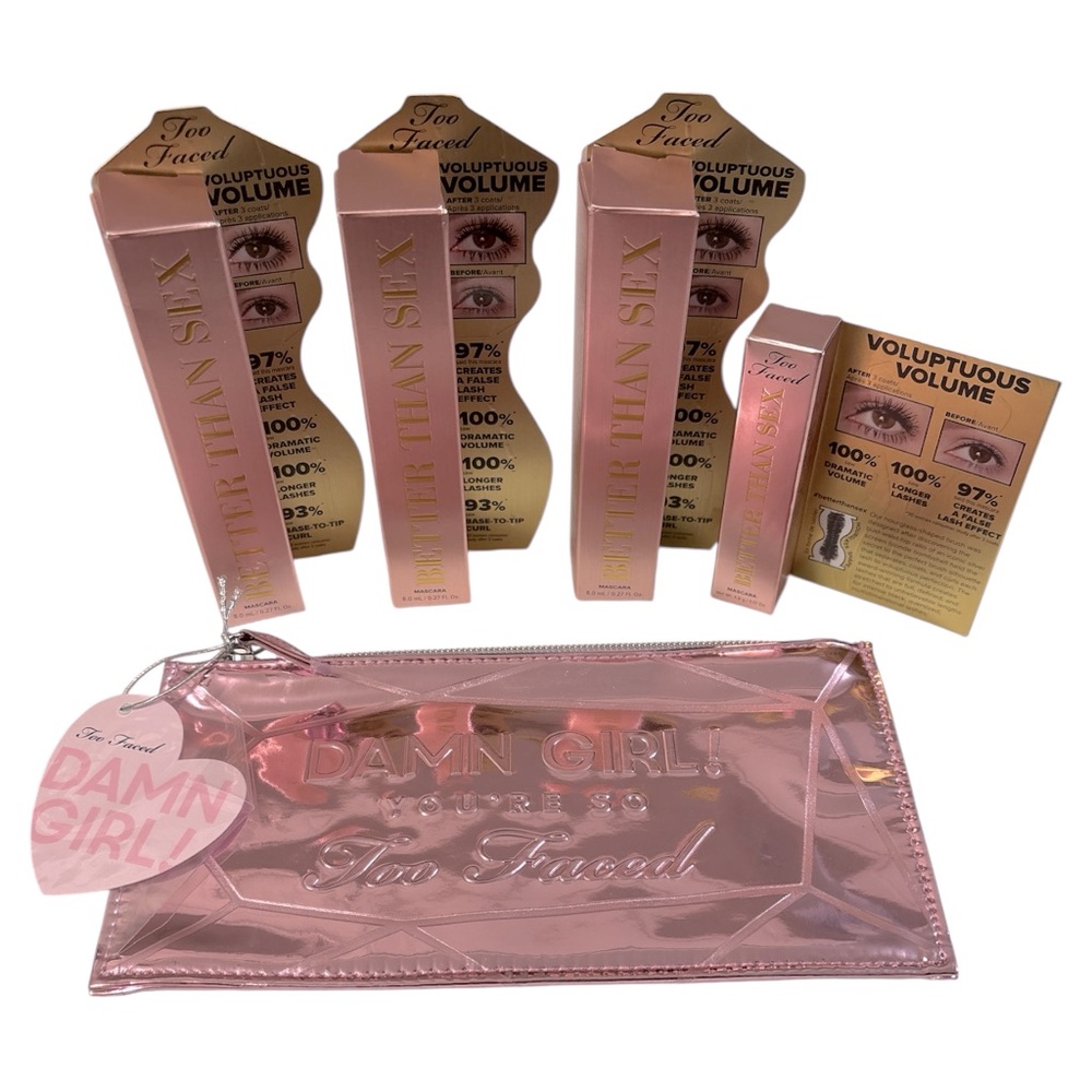 NIB 5 PIECE TOO FACED BETTER THAN SEX MASCARA AND COSMETIC CASE BUNDLE